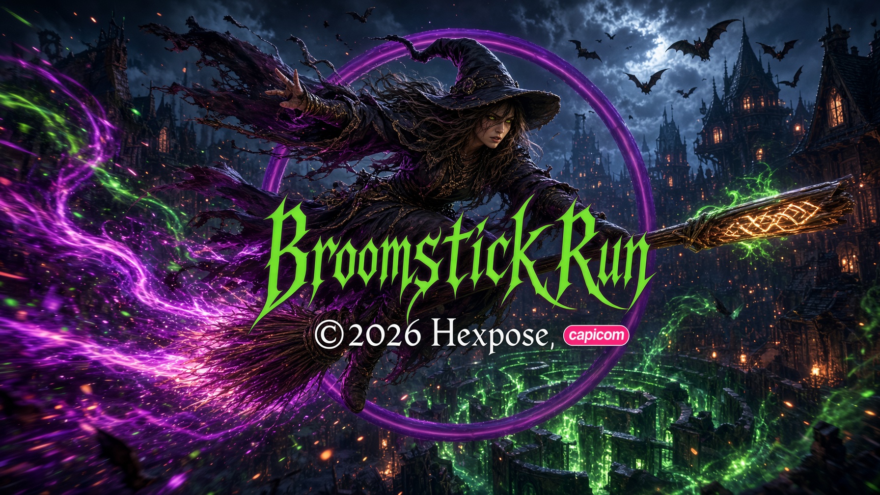 Broomstick Run — flying the neon track above the neighborhood